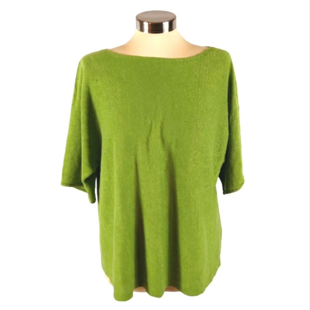 Eileen Fisher Green Boatneck 100% Organic Linen Top